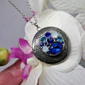 Sapphire Locket Photo Necklace Pendant